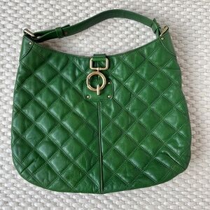 J. Crew Quilted Green Leather Quincy Quilted Hobo Bag Gold Color Hardware